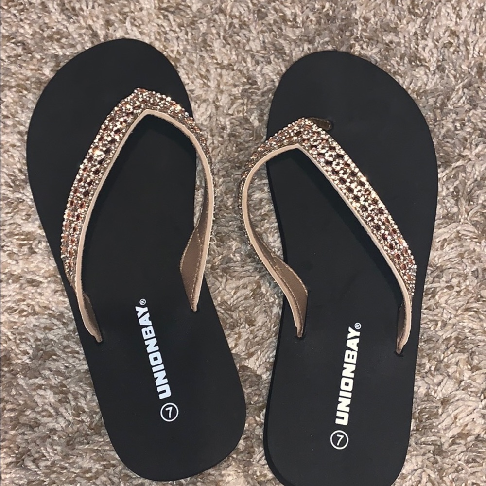 Rose gold bling flip flops